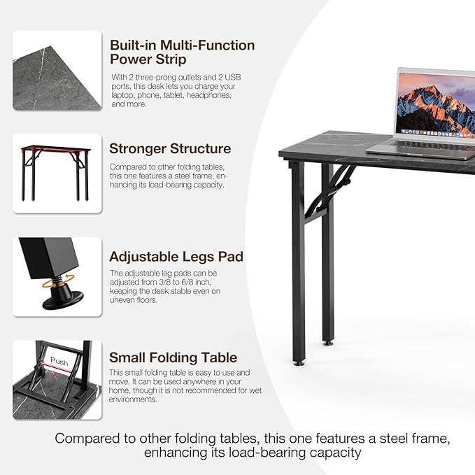 TEMI Small Computer Desk Folding Table - 35.8" Foldable Office Desk, No Assembly, Perfect for Small Spaces in Bedroom, or Apartment, Portable Mini Desk or Study Table Compact Design, Marble Greige