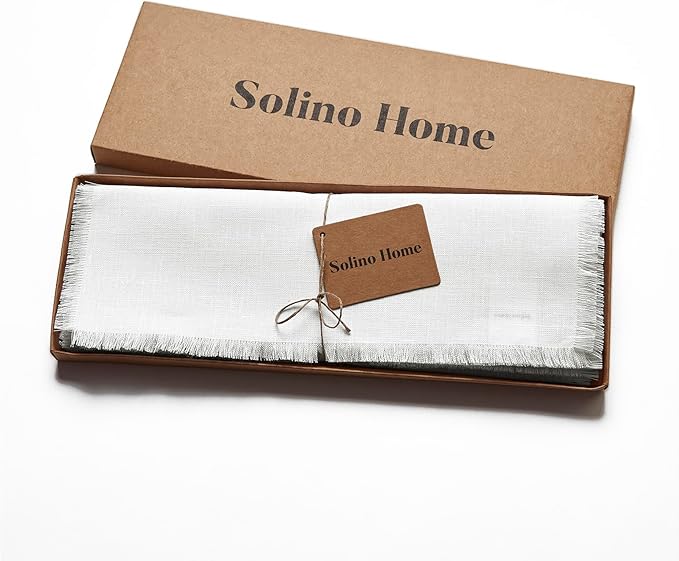 Solino Home Fringe Linen Placemats Set of 4 - White Placemats 14 x 19 Inch - 100% Pure Linen Table Mats for Fall, Autumn, Winter, Christmas, Holiday, New Year