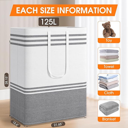 3 Pack Large Laundry Baskets, Laundry Hampers, Freestanding Waterproof Collapsible Clothes Bag with Extended & Reinforced Handles - Clothes Basket for Dorm, Bathroom, Home (125L)