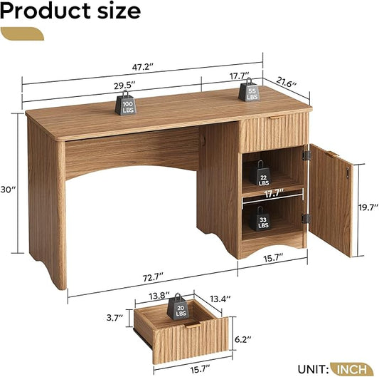 Bestier Computer Desk with Drawer, 47 inch Office Desk with Storage Cabinet, Modern Wood Desk Adjustable Shelves for Home Office & Studio, Brown Oak