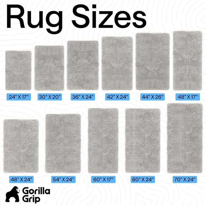 GORILLA GRIP Bath Rug Mat 70x24, Soft Absorbent Chenille, Quick Dry Microfiber Mats, Rubber Backing Washable Shower Floor Rugs, Bathmat Runner, US Designed Bathroom Home Decor Accessories Light Gray