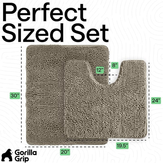 GORILLA GRIP Bathroom Rug Sets, Soft Chenille 2 Piece Area Rugs Set, Toilet Base Mat and 30x20 Carpet, Absorbent Microfiber Washable Mats Dry Quickly, Home Décor and Bath Room Accessories, Latte
