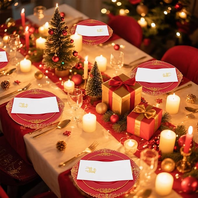 50 Pack Christmas Deer Paper Napkins - Christmas Gold Dinner Napkins - Cloth-like Disposable Hand Towels for Xmas Holiday Table Bathroom Decor Party
