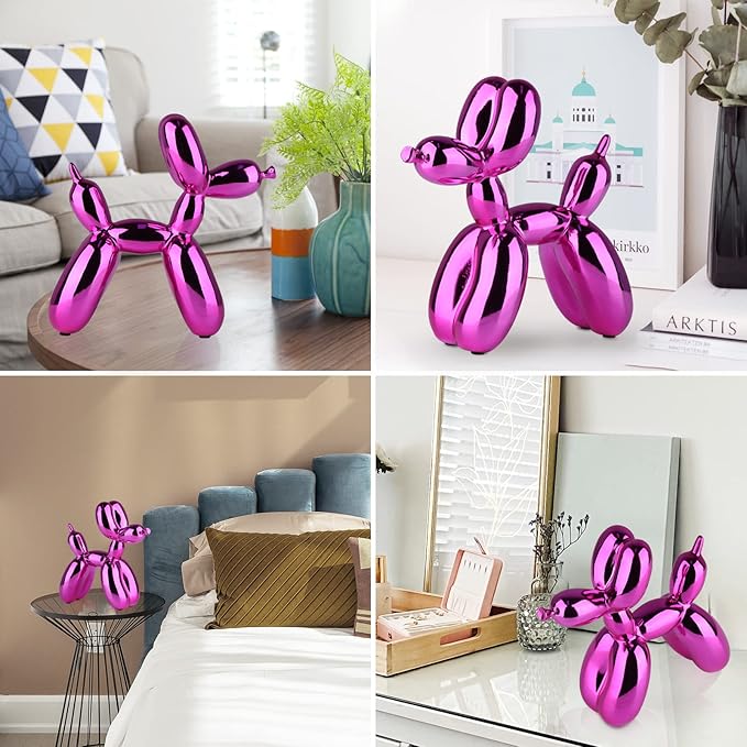Glossy Balloon Dog Statue Home Decor Modern Art Funky Statues for Coffee Table and Kitchen Figurines Living Room Decor Trendy Color Scheme Room Decor Aesthetic (6.6*6.6*2.8inch, Rose red)