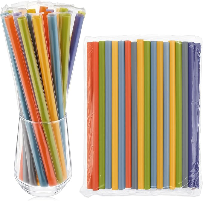Tessco for you 600 Pcs 9.84 Inch Jumbo Smoothie Straws Bulk Large Plastic Disposable Bubble Tea Straws Wide-Mouthed Individually Wrapped for Tall Homemade Milkshakes Drinking(Colorful)