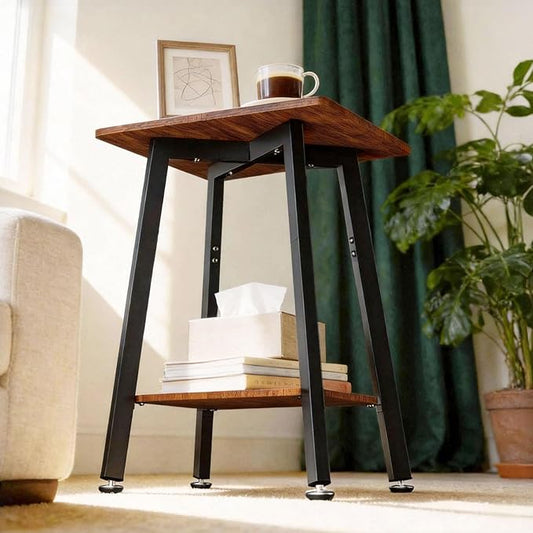 King Oasis 2-Tier End Table, Wooden Side Table with Storage Shelf, Sturdy Couch Sofa Side Table for Living Room Bedroom,Brown