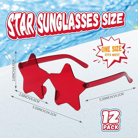 12/26/36 Pairs Rimless Star Shaped Sunglasses Transparent Glasses Bulk Fun Sunglasses for Party Favors