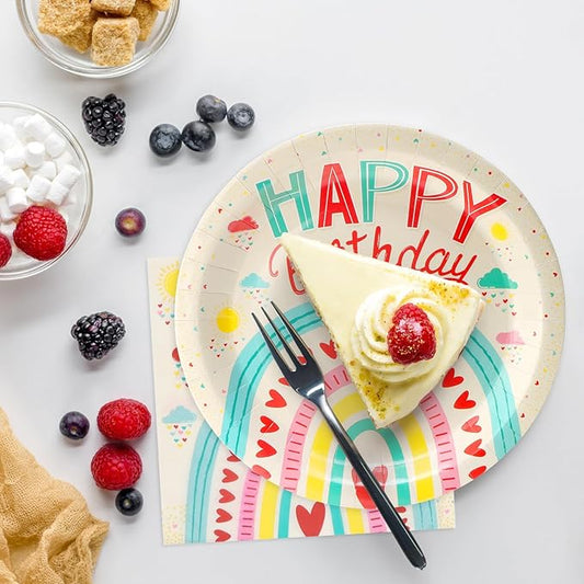 100pcs Birthday Party Disposable Tableware Set Colored Semicircles Pattern for 25 Guest Party Supplies(Include plates,cups and napkins)