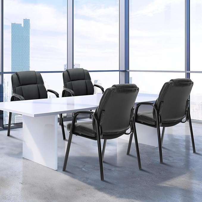 OLIXIS Waiting Room Chairs Set of 4, Leather Office Desk Reception Guest Stationary Side Chair with Padded Arms for Home Conference Lobby Area Meeting Church Medical Clinic Elderly Student