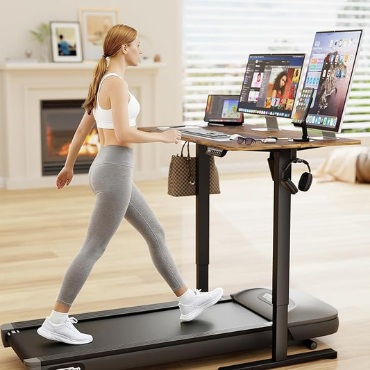 Furmax Electric Standing Desk, 40 x 24 Inches Sit Stand up Desk, Sit Stand Height Adjustable Home Office Desk with 4 Height Position Memory - with Splice Board (Rustic Brown, 40)