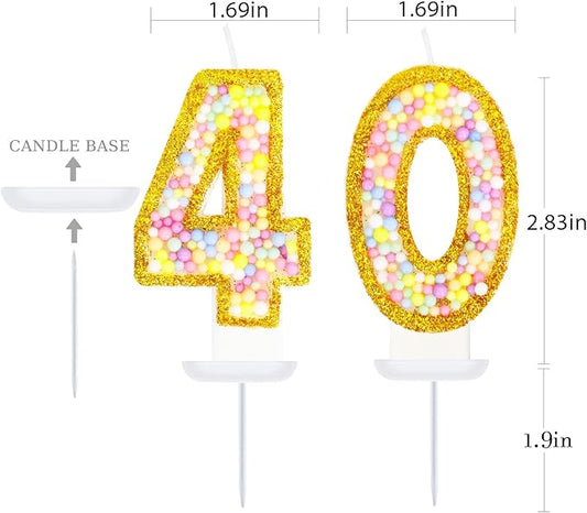 40th Birthday Candle for Cake, Colorful Macaron Numeral Candles for Women/Men, Birthday Party Cake Decorations, Golden Cake Topper for Birthday Party Supplies (Number 40)