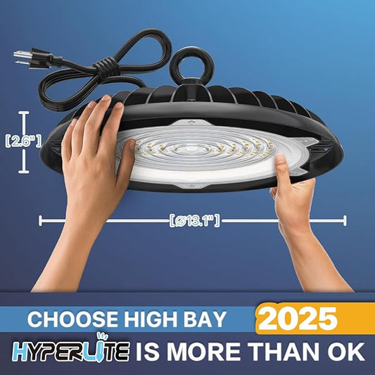 HYPERLITE LED High Bay Lights: 6-Pack 200W UFO Light for Damp Locations - UL-Listed LED Shop Lights for Warehouse Industry Lighting
