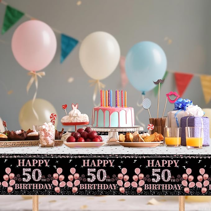 50th Birthday Decorations for Women,61Pcs Rose Gold 50th Birthday Decorations Tableware Include Happy 50th Birthday Plates and Napkins,Tablecloth,Forks,50th Birthday Party Supplies Serve 20
