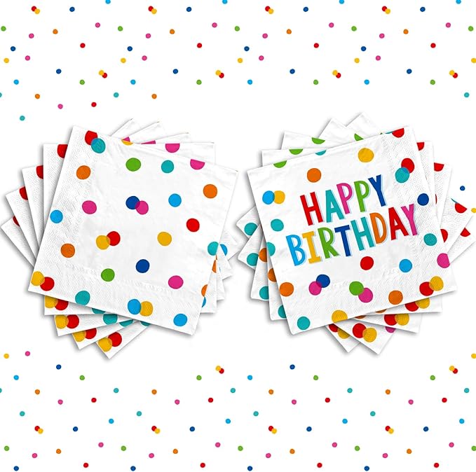Happy Birthday Party Supplies - Dots Design, Featuring Napkins, Suitable for Adults & Kids (6.5x6.5 in, 3-Ply Disposable, 50-Pack)