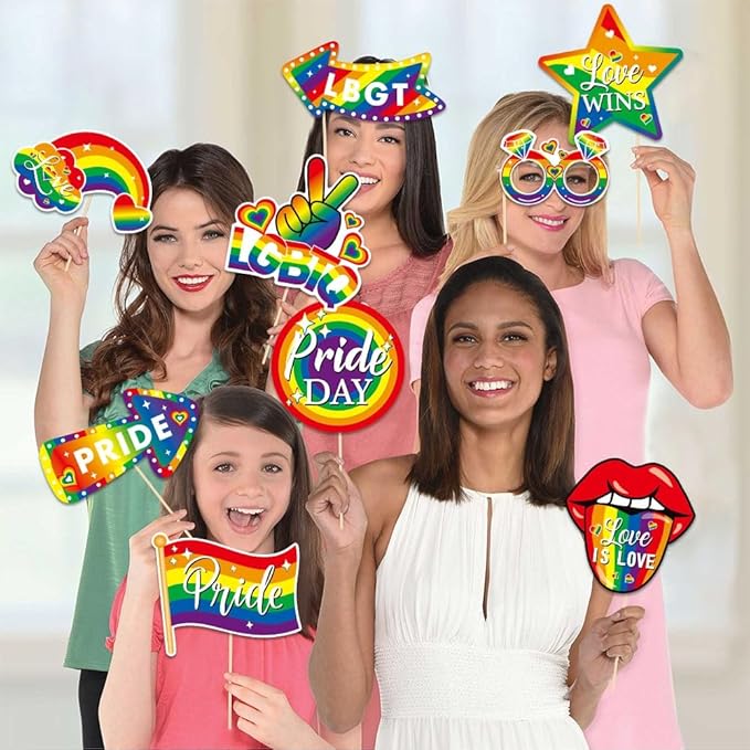 Pride Accessories, Kaluofan 28 PCS LGBTQ Party Photo Booth Props, Rainbow Heart Gay Pride Day and Month Decorations LGBTQ Parade Wedding Celebration Rainbow Friends Party Favor Supplies