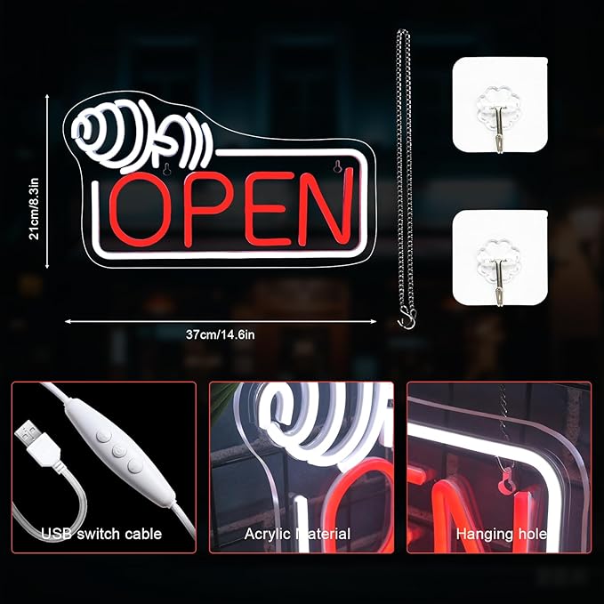 Lucunstar Barbell Open Neon Sign Dimmable USB Led for Gym Decor Red Barbell Neon Open Sign for Business Neon Lights Fitness Club Sign Gym Fitness Studio Decoration