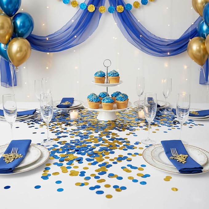 Blue and Gold Metallic Shiny Round Confetti 0.6 Inch-Table Sequin Confetti for Party Wedding Decoration(3.52 oz)