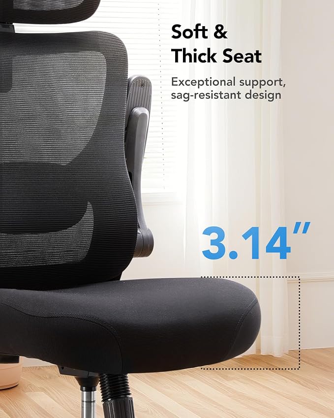 HUANUO Ergonomic Office Chair, High Back Computer Desk Chair with Adjustable Lumbar Support and Headrest, Comfy Gaming Chair with 3D Armrests, Home Office Rolling Chair, Max Load 300 lbs