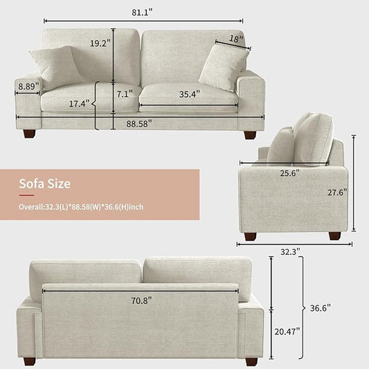DOPEDIO Modern Loveseat Sofa for Living Room,Chenille Recliner, Removable Cover, Spring Cushions, Solid Wood Frame, Easy Assembly for Small Spaces (88.58inch,Beige)