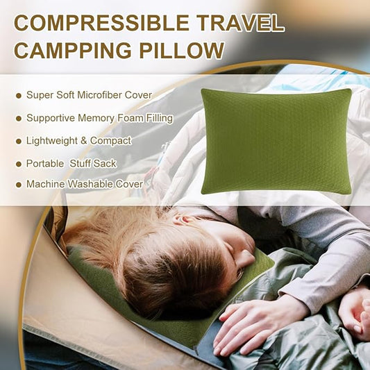 Ivellow Memory Foam Travel Pillow - Compact, Lightweight, Breathable & Hypoallergenic - Adults & Kids - Camping, Hiking, Travel - Avocado Green