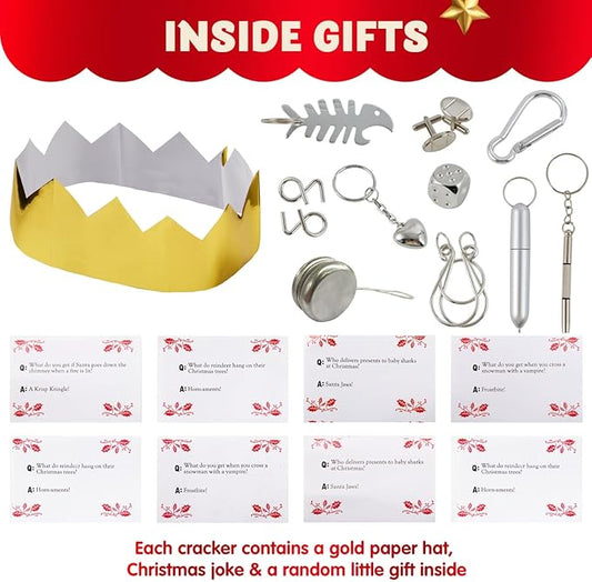 JOYN 8 Pack Christmas Non-Snap Party Table Favor with Blue & White Snowflake Design, with Party Hat, Joke & Little Gift Inside, for Xmas Gift, Christmas Seasonal Holiday Dinner Traditions