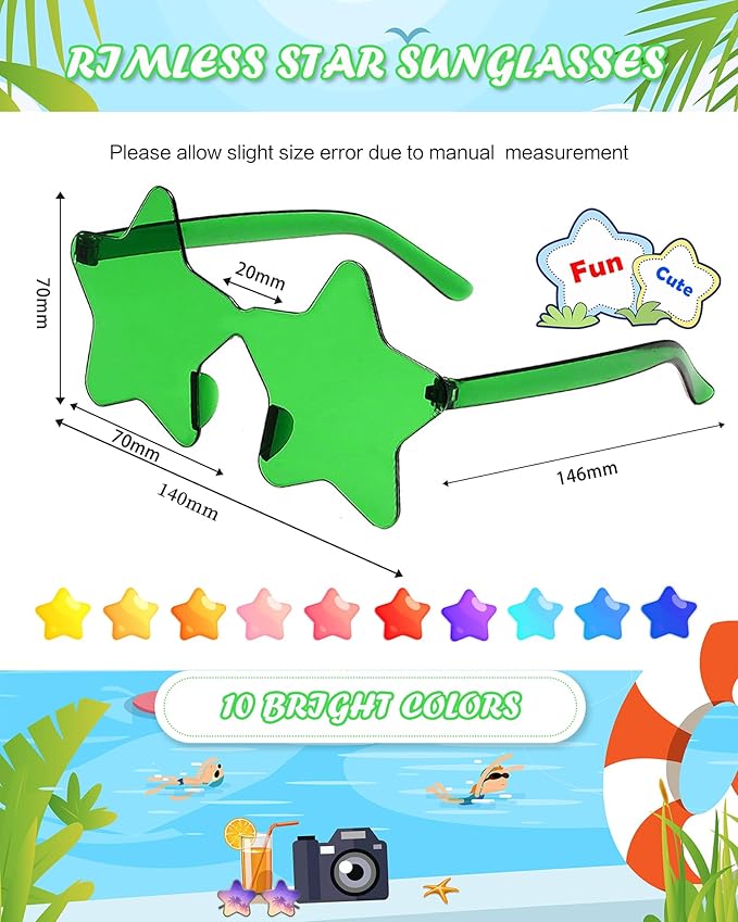 40 Pairs Rimless Star Sunglasses Bulk Wholesale Transparent Candy Color Star Glasses for Women Men Party Favors
