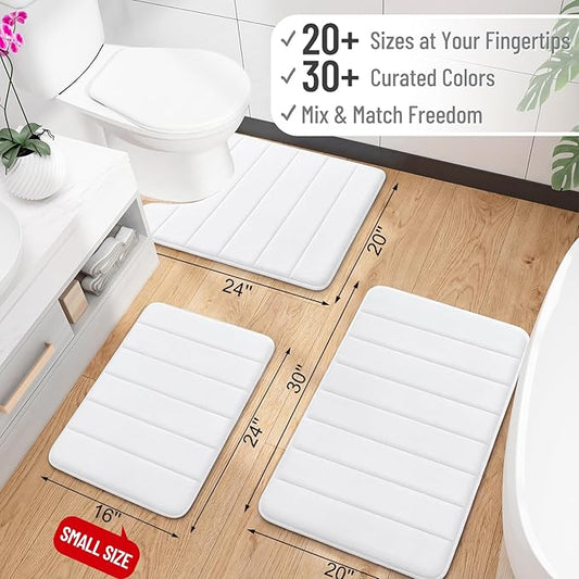 OLANLY Memory Foam Long Bathroom Rugs Runner 47x17, Super Soft Absorbent Bath Mat, Quick Dry, Machine Washable Shower Floor Rugs, Bathmat Carpet, Bathroom Home Decor Accessories, White