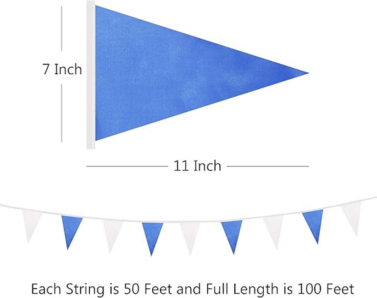 100 Ft White Dark Blue Pennant Banner Flag, 60 Pcs String Hanging DIY Bunting Flags for Party, School, Wedding, Carnival, Celebrations, Outdoor and Indoor Decorations (White Dark Blue)