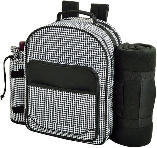 Picnic at Ascot - Deluxe Equipped 2 Person Picnic Backpack with Cooler, Insulated Wine Holder & Blanket - Houndstooth