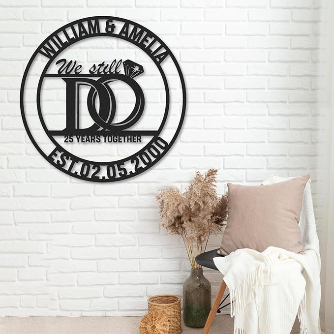 Personalized Anniversary Wedding Gifts for Couples, Custom Metal Sign with Couples Name and Date, Last Name Sign, Metal Art Wall Decor, Home Decor, Engagement Bridal Shower Gifts Color02
