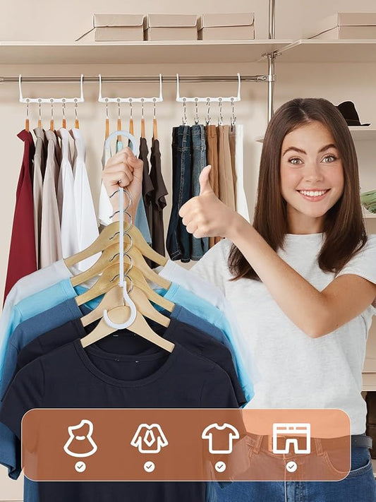 HOUSE DAY White Magic Space Saving Hangers, Premium Smart Hanger Hooks, Sturdy Cascading Hangers with 5 Holes for Heavy Clothes, Closet Organizers and Storage, College Dorm Room Essentials 10 Pack