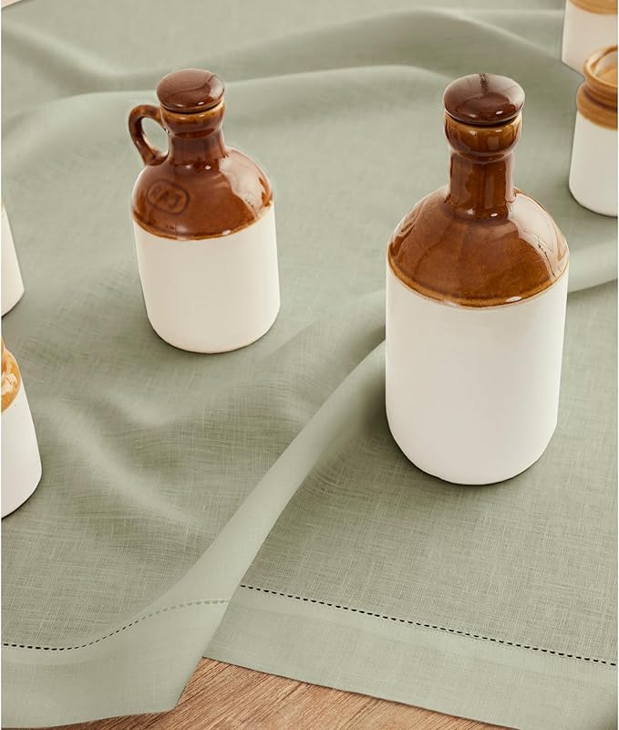 Solino Home Linen Sage Green Table Runner 108 Inches Long - 100% Pure Linen 14 x 108 Inch Table Runner for Fall, Autumn, Christmas, New Year - Classic Hemstitch