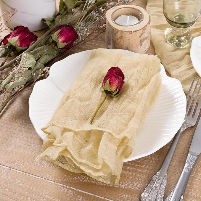 Socomi Champagne Sand Cheesecloth Napkins Fall Thanksgiving Cheese Cloths Gauze Set of 10 Boho Washable Dinner Table Napkins for Wedding Party Baby Shower Birthday Party Decor