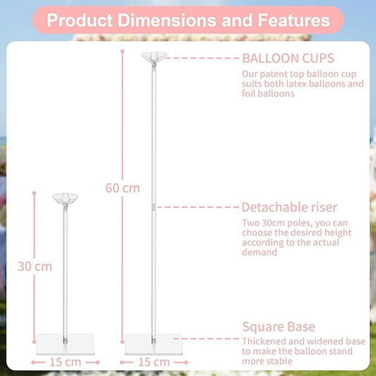 10 Pack Balloons Stands for Tables, 23.6 Inch Acrylic Balloon Centerpiece Stands with Clear Base, Balloon Stick Holder for Wedding, Baby Shower, Holiday, Graduation, Birthday Party Decoration