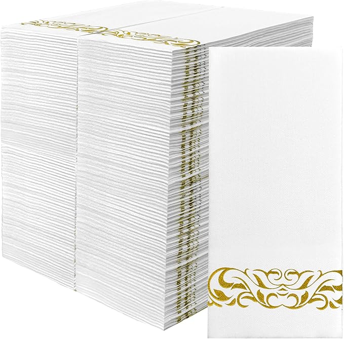 200 Pack Napkins Disposable Guest Towels Linen-Feel Decorative Napkins Soft and Absorbent Dinner Paper Hand Towels for Bathroom Party Powder Room Hotel Fancy Restaurant (200 Gold Floral)