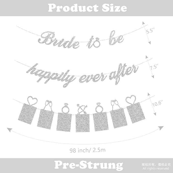 Concico Bridal Shower Decorations - Bride to be happily ever after Banner and Photo Banner for Bridal Shower/Wedding/Engagement Party Kit Supplies Decorations decor (Silver)