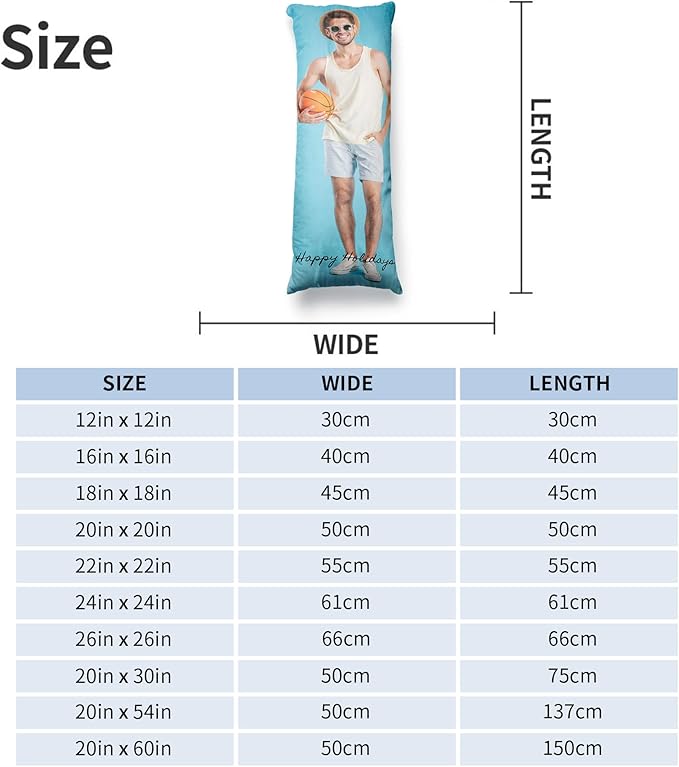 Easycosy Custom Pillow with Picture & Text, Two-Sides Velvet Customized Photo Pillowcase, 20"x60" Personalized Pillowcover with Photo, Custom Love Keepsake Gifts (No Pillow Insert)