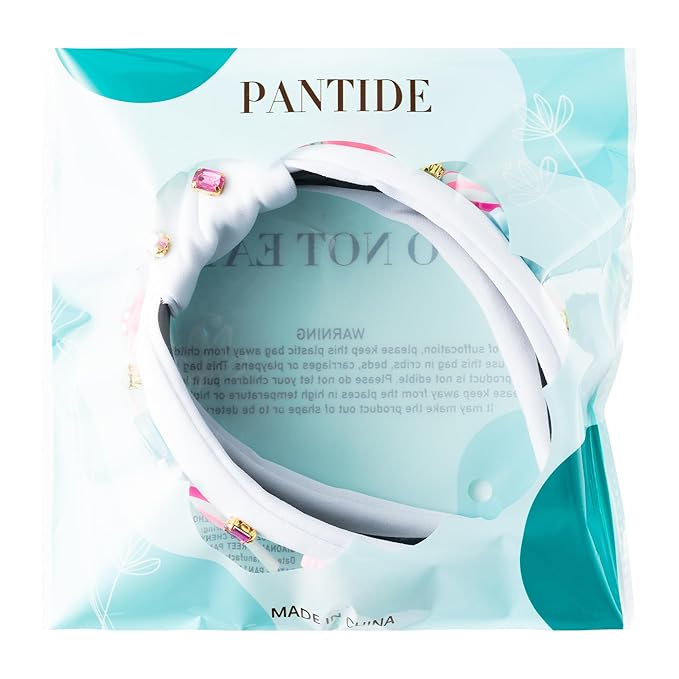 PANTIDE Candy Jeweled Knotted Headband - Christmas Sugar Lollipop Rhinestone Crystal Embellished Preppy Headband Wide Top Knot Fashion Hair Accessories Candyland Birthday Gift for Women Girls (White)