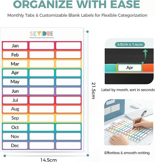 SKYDUE Accordion File Organizer, 12 Pockets File Folders, Letter Size Expanding File Folder with Colored Tabs and Expandable Cover, Portable Bill Receipt Organizer Black