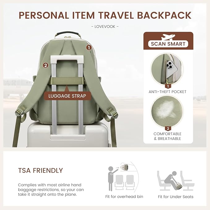LOVEVOOK Laptop Backpack for Women with Pouch Pocket for Large Capacity Cup,18 Inch Laptop Computer Bag Travel Backpack Purse,Waterproof Work College Teacher Bags,White-Bean Green-Dark Olive Green