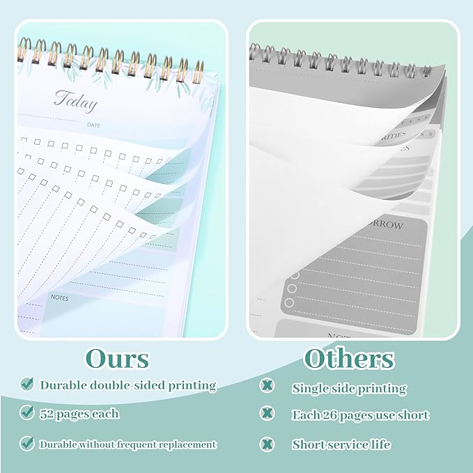 2 Packs To Do List Notepad, 104 Pages To Do List Notebook A5 Undated Daily Planner Notepad with Task Checklist Home Office School Supplies