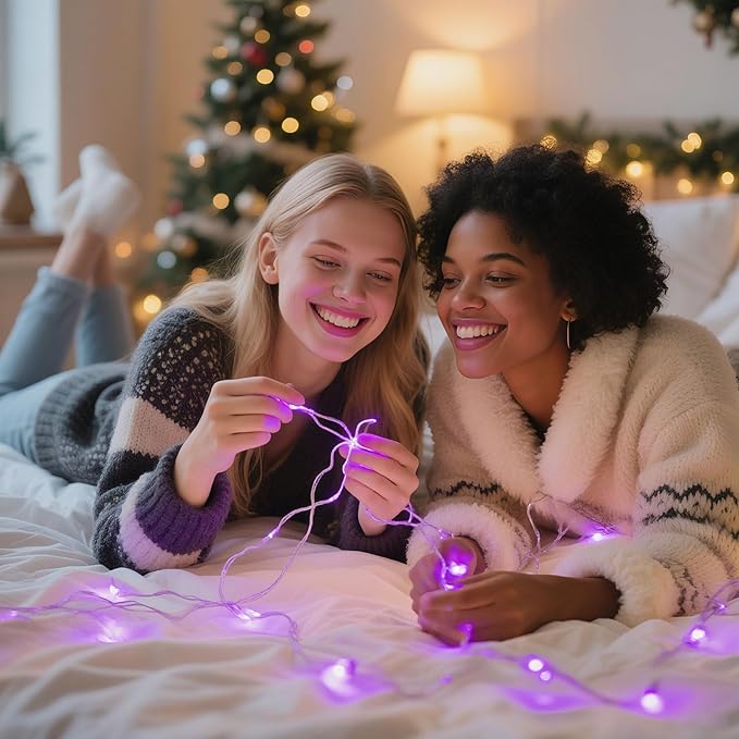 4 Pack 240LED Halloween Fairy Lights Battery Operated - 20FT Twinkle Lights with 2 Lighting Modes Indoor Outdoor, Waterproof Led Fairy String Lights for Christmas, Bedroom, Dorm, DIY Decor, Purple