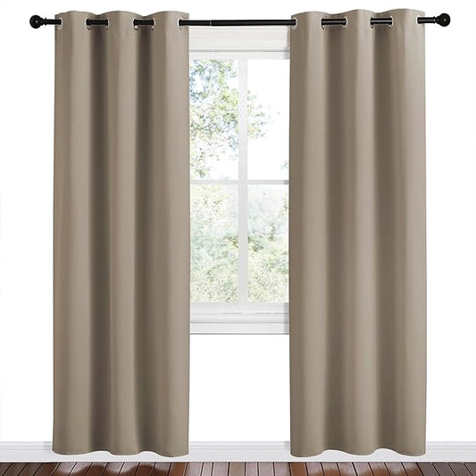 NICETOWN Taupe Room Darkening Curtains for Kitchen, Set of 2, 42 inches Wide by 78 inches Long, Window Treatment Thermal Insulated Solid Grommet Room Darkening Curtains/Drapes for Bedroom