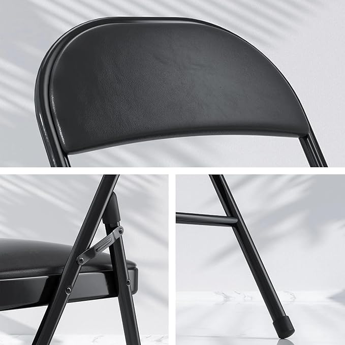 SEALAMB 10 Pack Black Folding Chairs with Padded Seats & Cushion, Durable Metal Foldable Chairs for Wedding Party, Commercial Chairs for Office School Church Events, 330lb Capacity (Black-PU, 10 Pack)