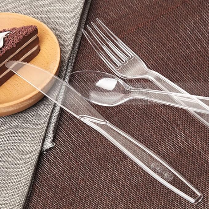 500 Count Extra Heavy Duty Plastic Silverware, 200 Forks, 200 Spoons, 100 Knives, Disposable Plastic Cutlery Set for Parties, Picnics, Big Event, Daily Use
