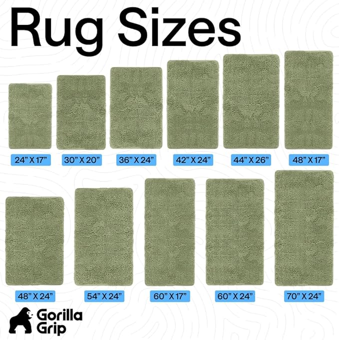 GORILLA GRIP Bath Rug Mat 60x24, Soft Absorbent Chenille, Quick Dry Microfiber Mats, Rubber Backing Washable Shower Floor Rugs, Bathmat Runner, US Designed Bathroom Home Decor Accessories Sage Green