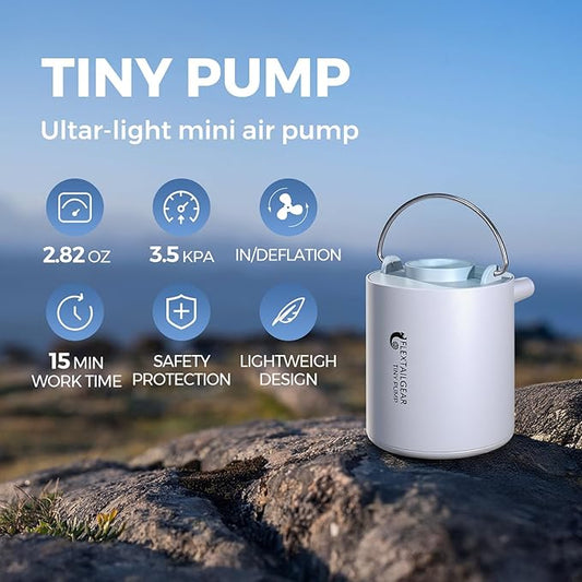 FLEXTAILGEAR Tiny and Portable Air Pump Ultra-Mini Pump with 1300mAh Battery USB Rechargeable to Inflate Deflate for Pool Floats, Air Bed, Air Mattress Swimming Ring, Vacuum Storage Bags