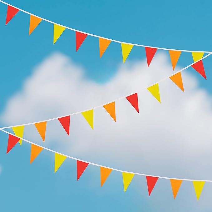 100 Ft Red Orange Yellow Pennant Banner Flag, 60 Pcs String Hanging DIY Bunting Flags for Party, School, Wedding, Carnival, Celebrations, Outdoor and Indoor Decorations (Red Orange Yellow)