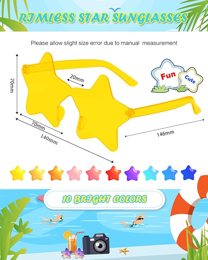 40 Pairs Rimless Star Sunglasses Bulk Wholesale Transparent Candy Color Star Glasses for Women Men Party Favors