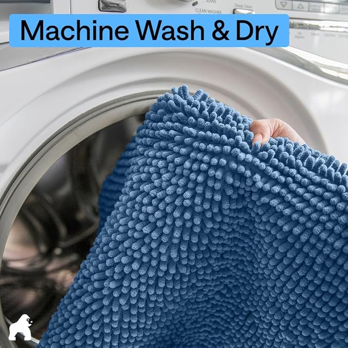 GORILLA GRIP Bathroom Rug Sets, Soft Chenille 2 Piece Area Rugs Set, Toilet Base Mat and 30x20 Carpet, Absorbent Microfiber Washable Mats Dry Quickly, Home Décor and Bath Room Accessories, Blue